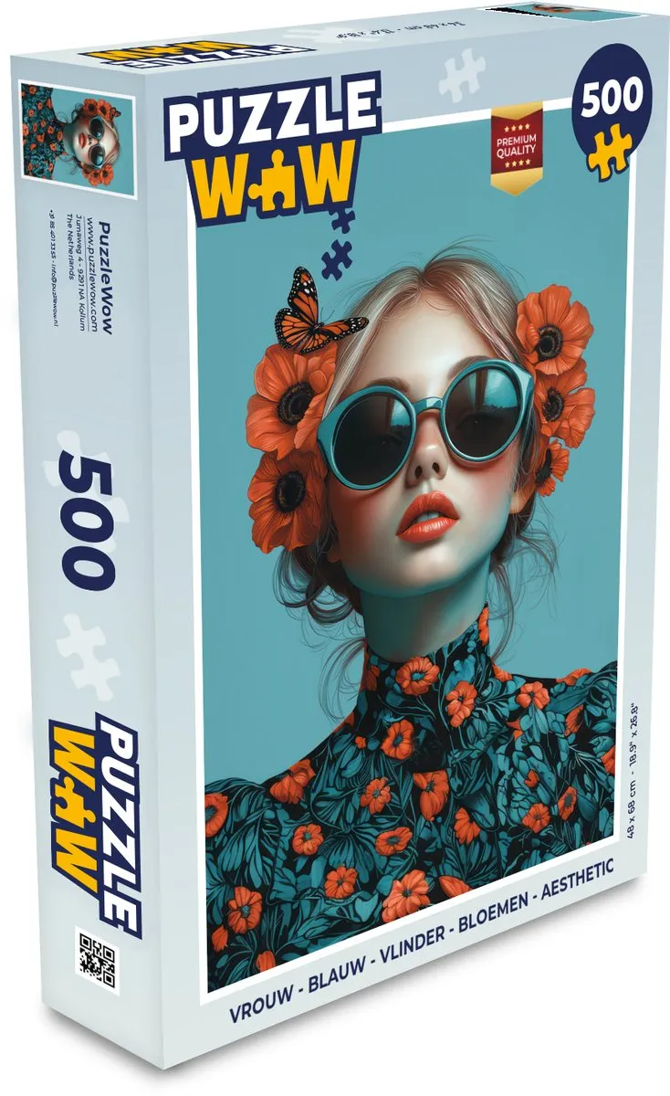PuzzleWow Vlinder Bloemen Legpuzzel 500 Stuks - Blauw