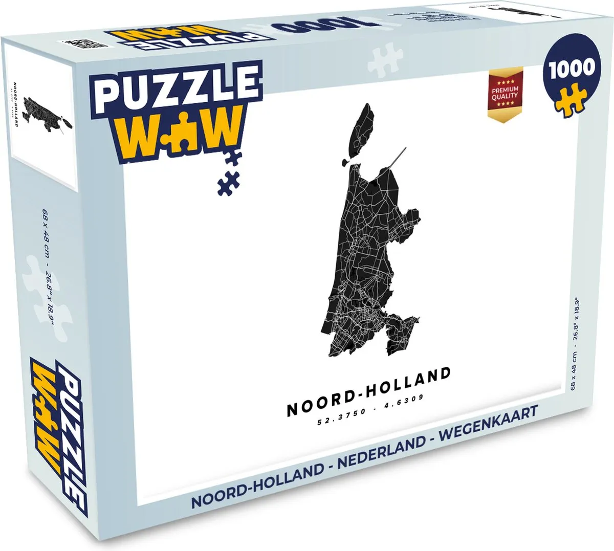 PuzzleWow Noord-Holland Wegenkaart Legpuzzel 1000 Stuks - Multicolor