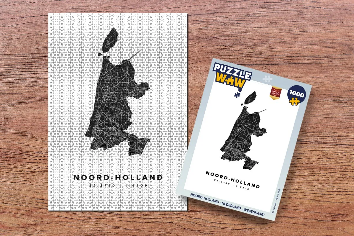 PuzzleWow Noord-Holland Wegenkaart Legpuzzel 1000 Stuks - Multicolor