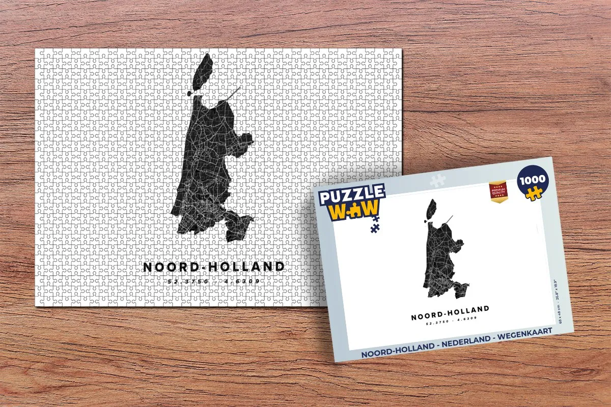 PuzzleWow Noord-Holland Wegenkaart Legpuzzel 1000 Stuks - Multicolor