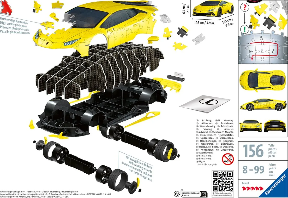 Ravensburger Lamborghini Huracán EVO Geel 3D Puzzel 108 Stuks