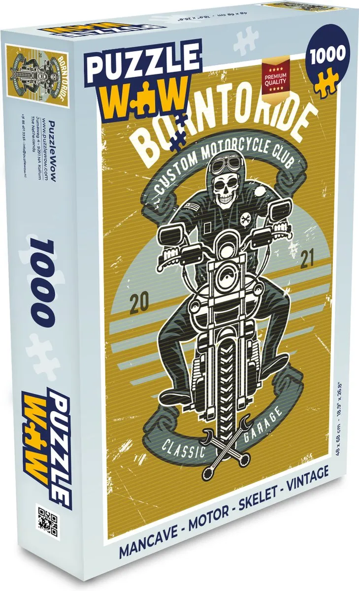 PuzzleWow Mancave Motor Skelet Legpuzzel 1000 Stuks - Multicolor