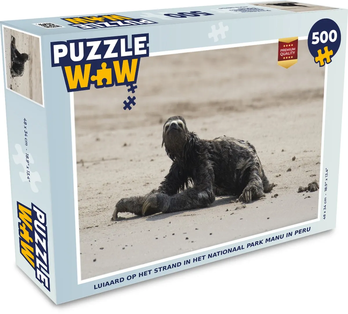 PuzzleWow Legpuzzel 500 Stuks - Luiaard op het strand Manu Peru Multicolor