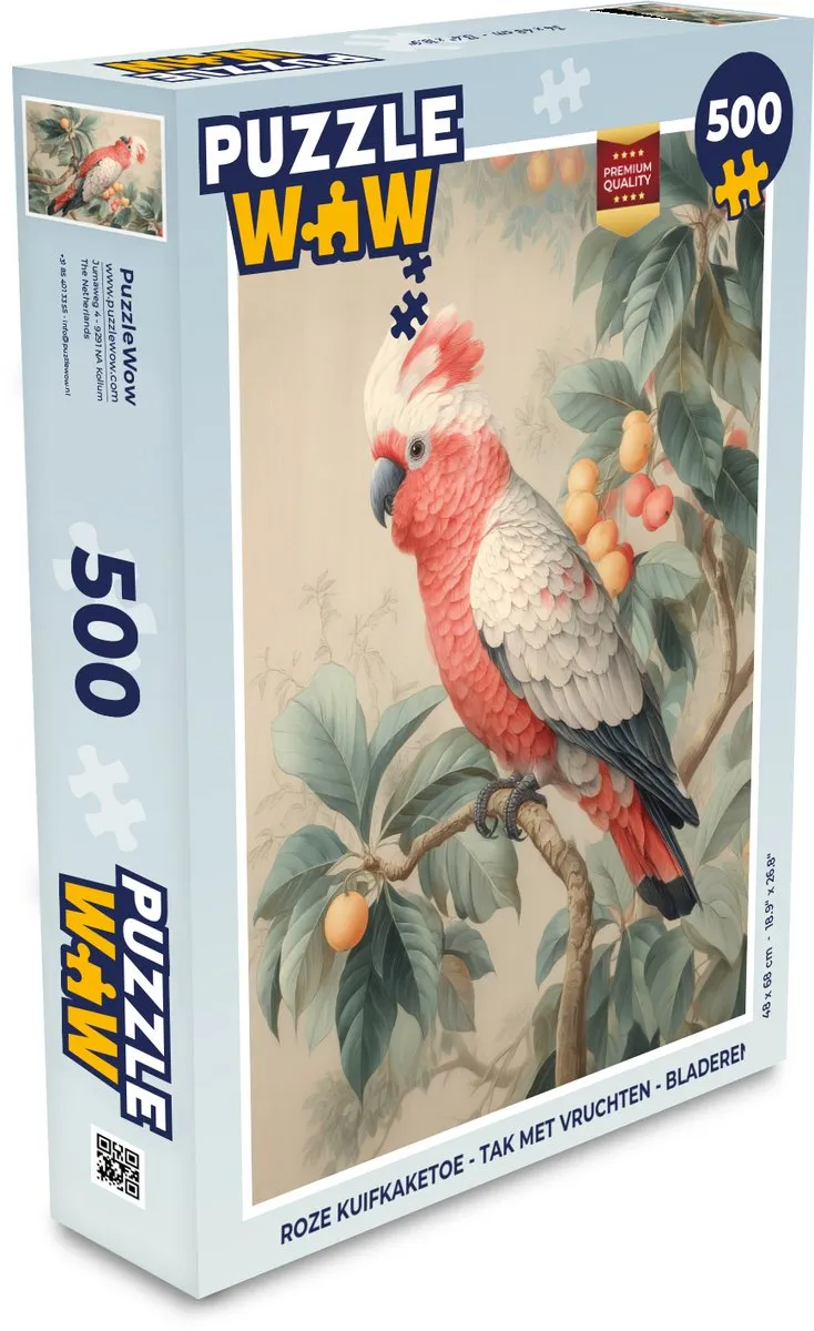 PuzzleWow Roze Kuifkaketoe Legpuzzel 500 Stuks