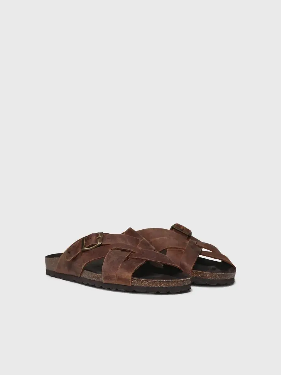 Leren herensandalen met gekruiste bandjes