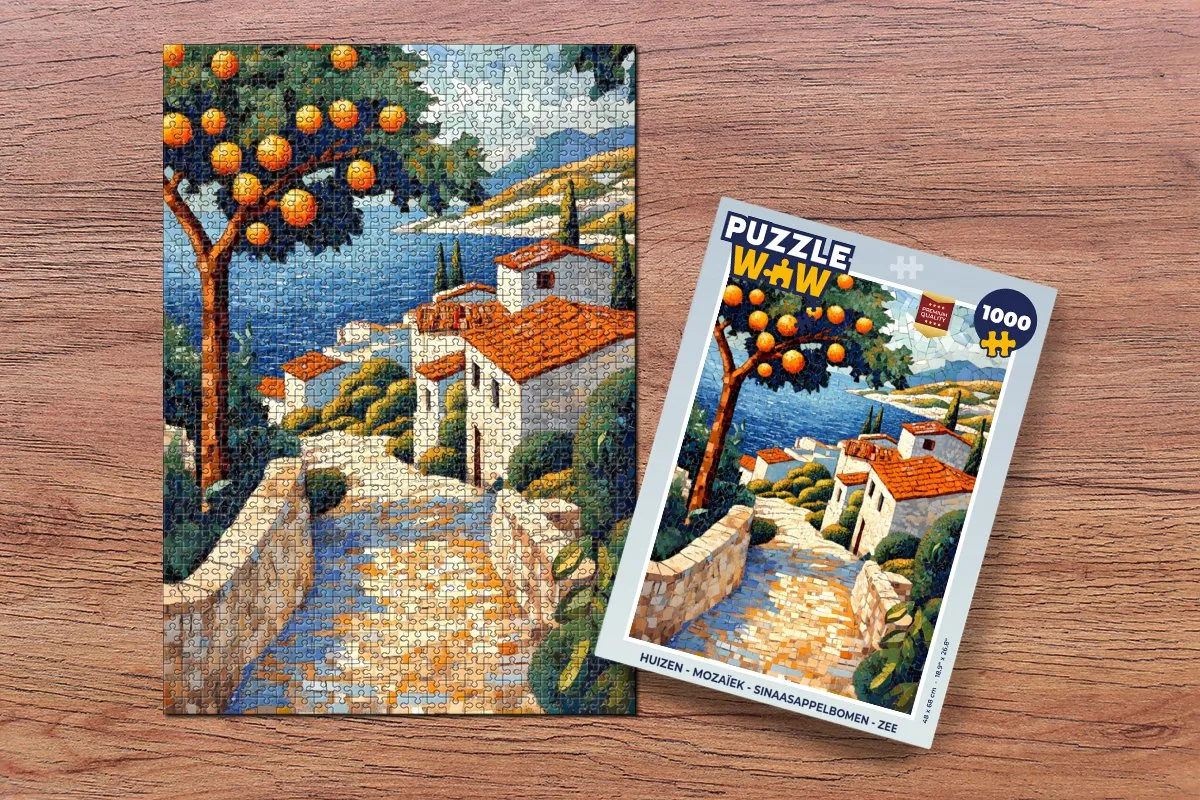 PuzzleWow Huizen Mozaïek Puzzel 1000 Stuks - Dorp/Zee