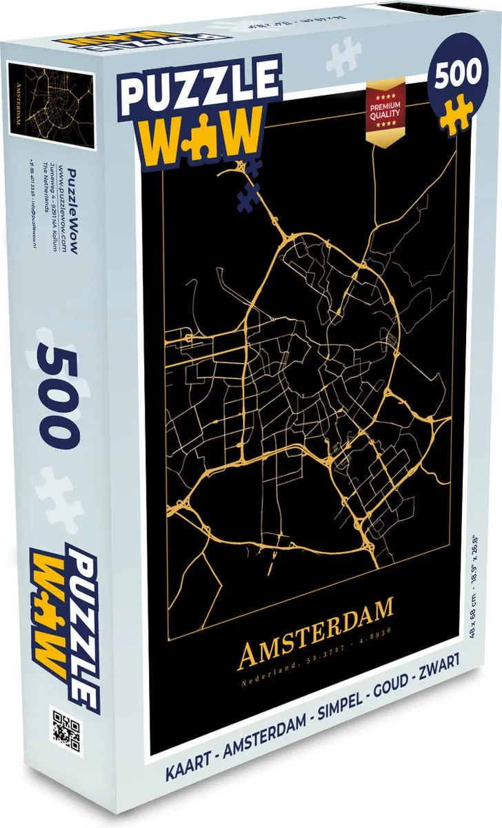 PuzzleWow Amsterdam Legpuzzel 500 Stuks - Goud/Zwart - MPN 7434321157120