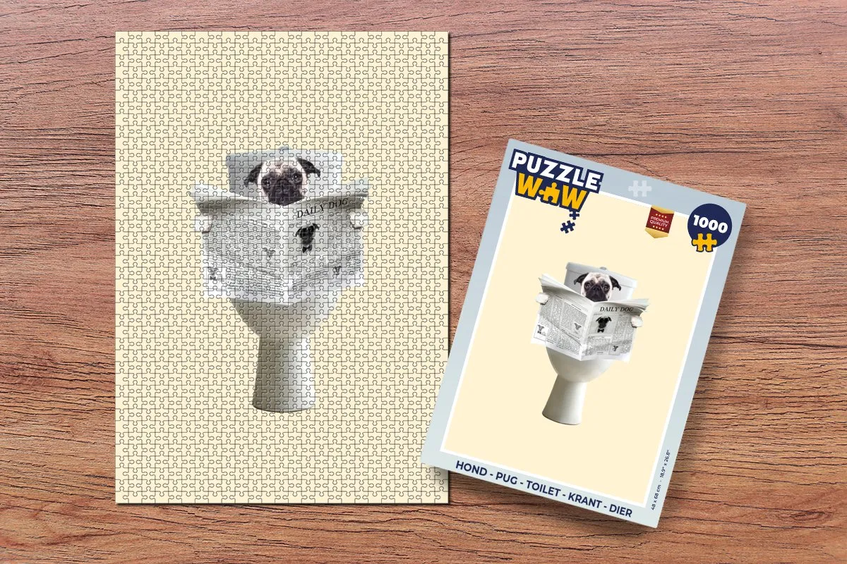 PuzzleWow Pug Toilet Krant Legpuzzel 1000 Stuks - Multicolor
