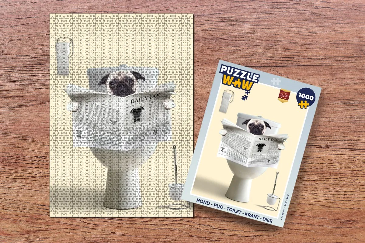 PuzzleWow Pug Toilet Krant Legpuzzel 1000 Stuks - Multicolor