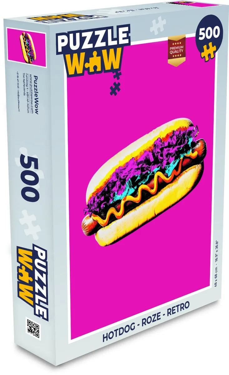 PuzzleWow Hotdog Retro Legpuzzel 500 Stuks - Roze