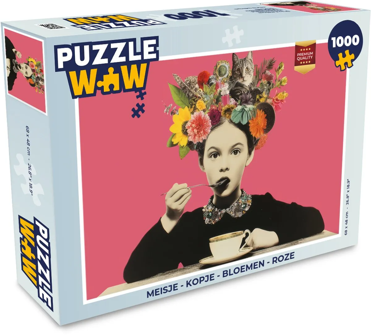 PuzzleWow Meisje Bloemen Kopje Puzzle 1000 Stuks - Roze