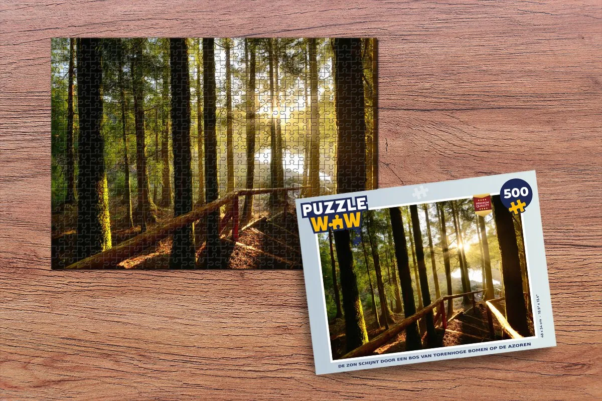 PuzzleWow Legpuzzel De Zon Schijnt Door Een Bos - 500 Stuks - Multicolor