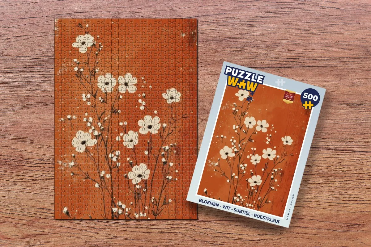 PuzzleWow Bloemen Legpuzzel 500 Stuks - Wit/Roestkleur
