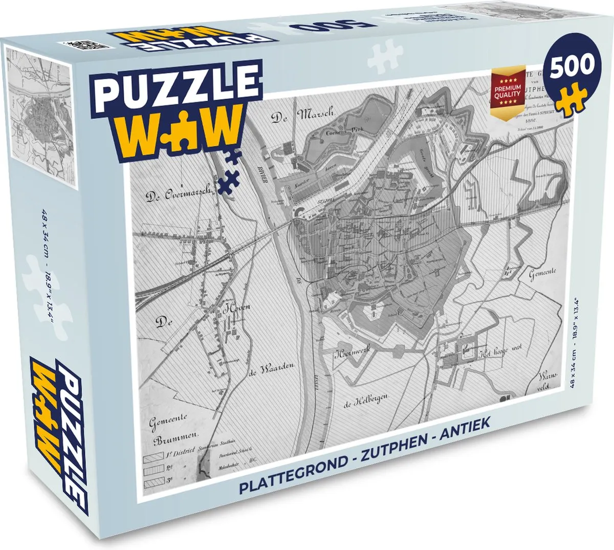 PuzzleWow Zutphen Antieke Stadskaart Legpuzzel 500 Stuks
