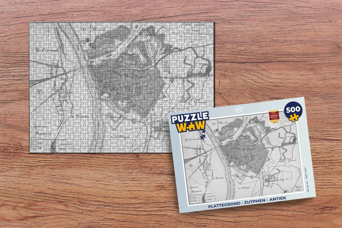 PuzzleWow Zutphen Antieke Stadskaart Legpuzzel 500 Stuks - Multicolor