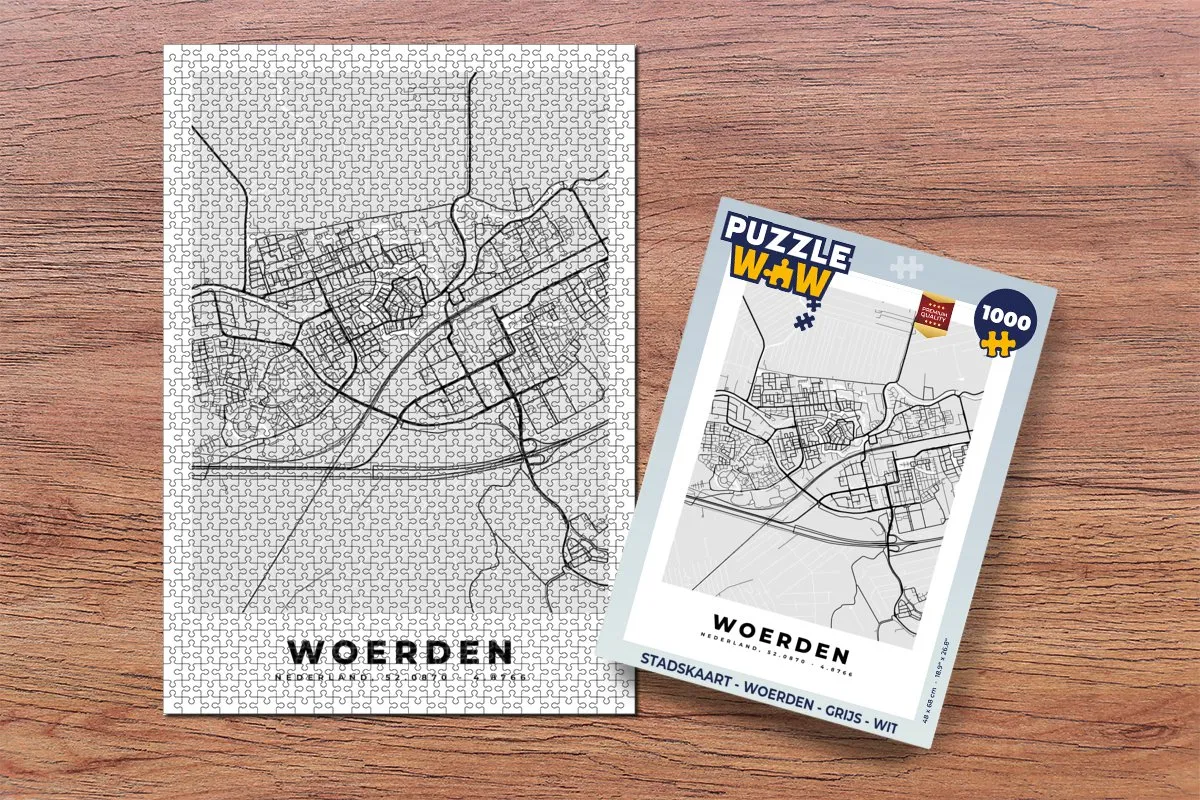 PuzzleWow Stadskaart Woerden Legpuzzel 1000 Stuks - Multicolor