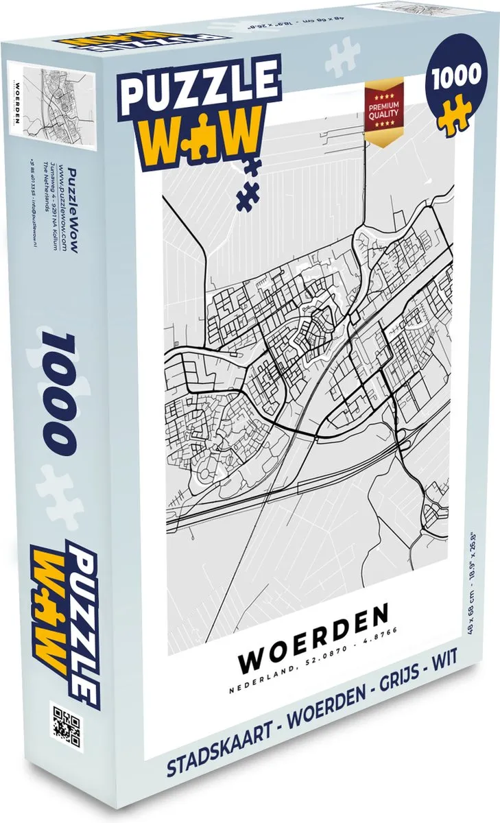 PuzzleWow Stadskaart Woerden Legpuzzel 1000 Stuks
