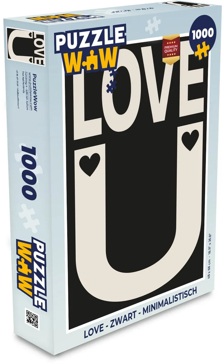 PuzzleWow Love Puzzel 1000 Stuks - Zwart