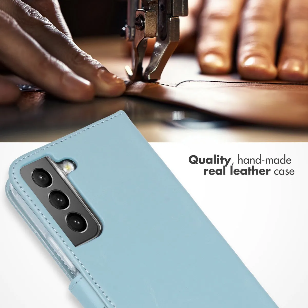 Selencia Hoesje Samsung Galaxy S22 - Echt Lederen Bookcase Lichtblauw