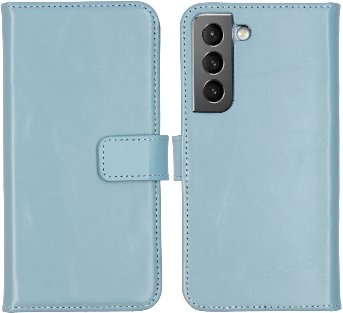 Selencia Hoesje Samsung Galaxy S22 - Echt Lederen Bookcase Lichtblauw