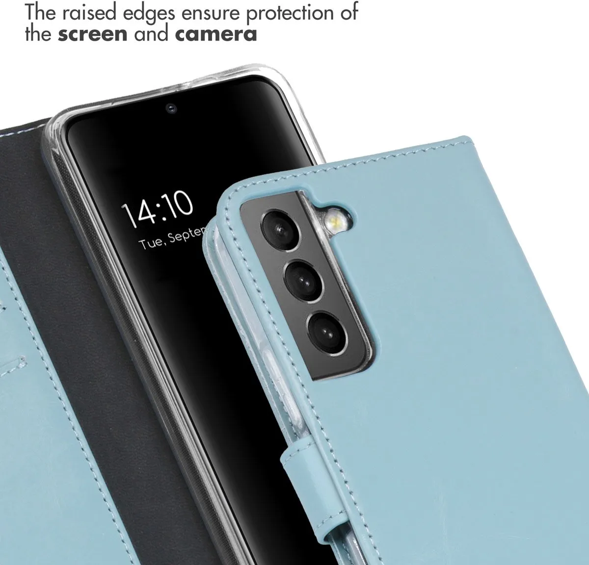 Selencia Hoesje Samsung Galaxy S22 - Echt Lederen Bookcase Lichtblauw