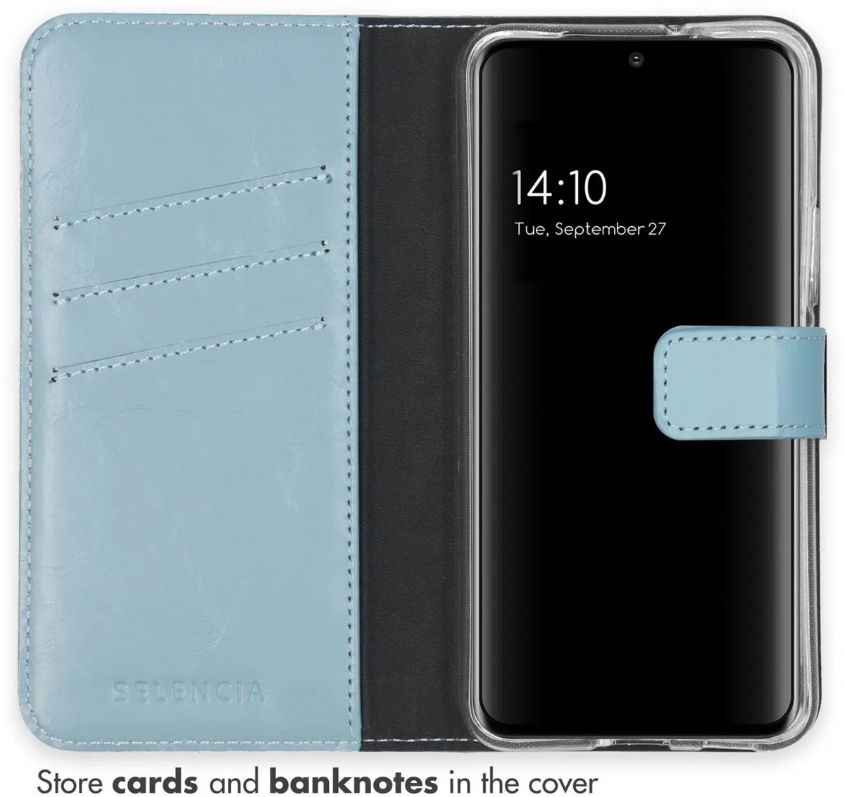 Selencia Hoesje Samsung Galaxy S22 - Echt Lederen Bookcase Lichtblauw