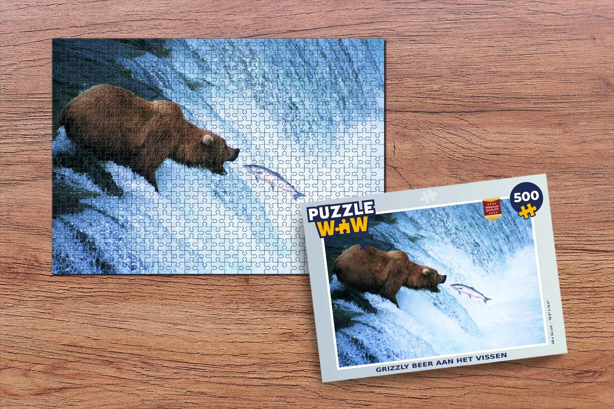 PuzzleWow Legpuzzel Beer Vis Waterval 500 Stuks - Multicolor