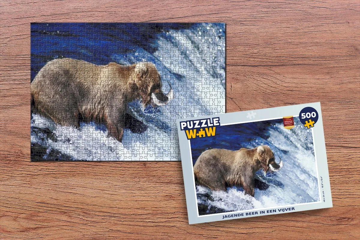 PuzzleWow Legpuzzel Beer Vis Waterval 500 Stuks - Multicolor