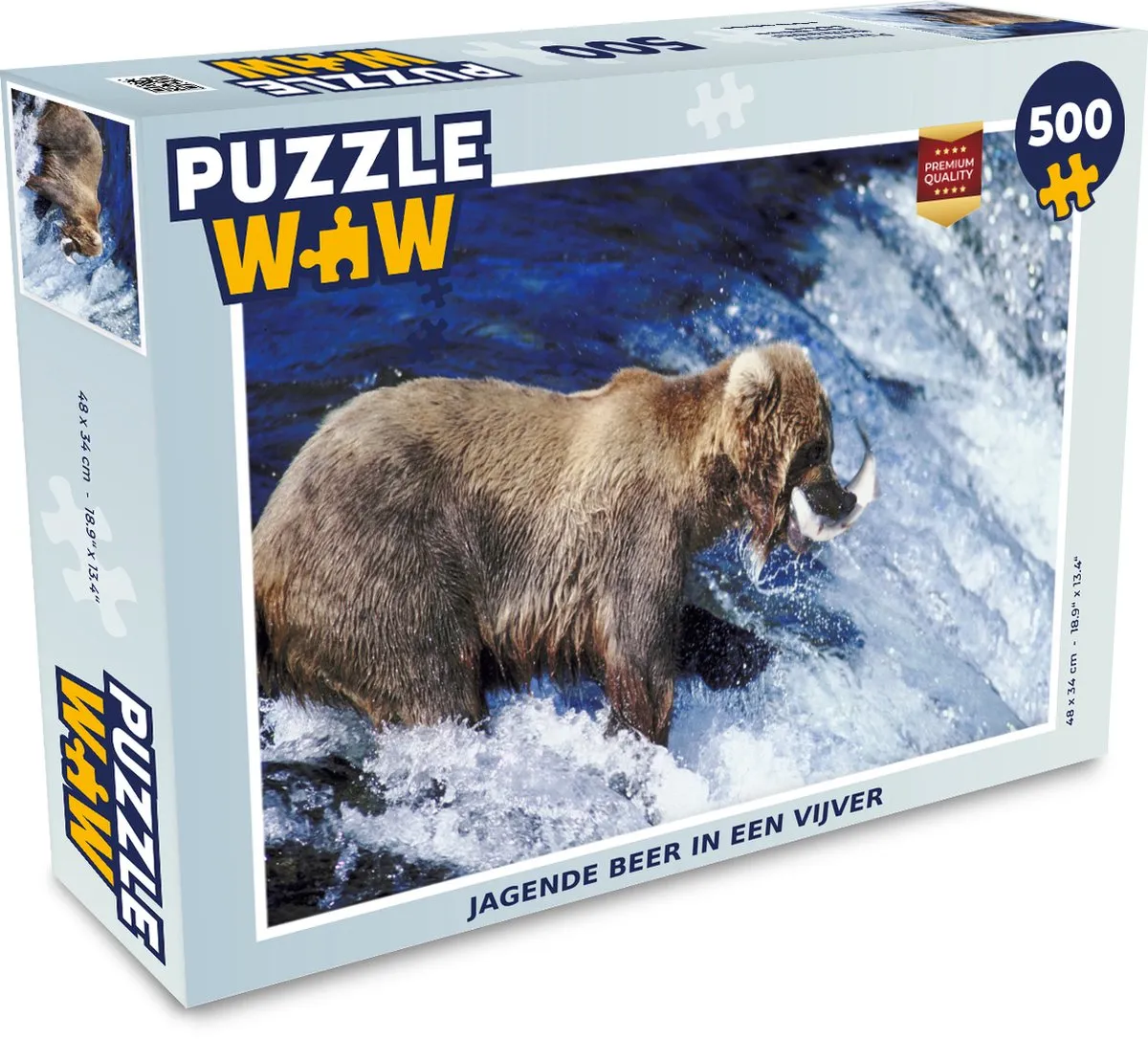 PuzzleWow Legpuzzel Beer Vis Waterval 500 Stuks - Multicolor