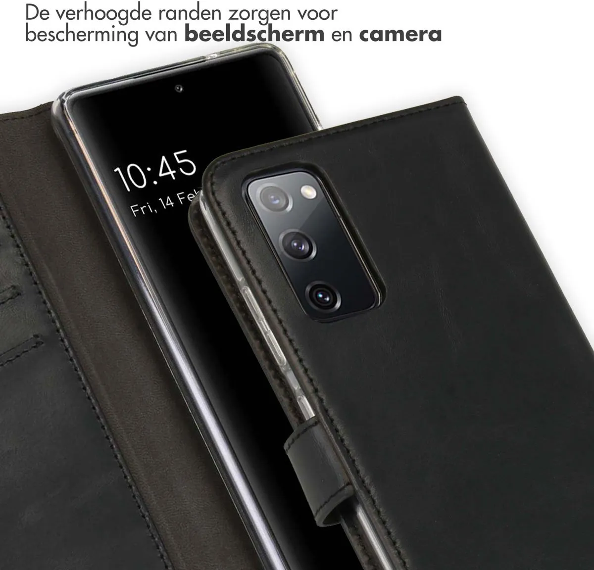 Selencia Hoesje Samsung Galaxy S20 FE - Echt Lederen Bookcase 3 Stuks - Zwart