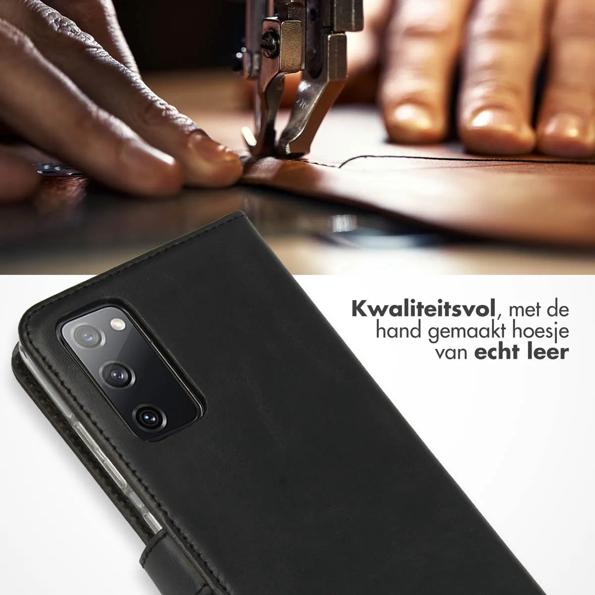 Selencia Hoesje Samsung Galaxy S20 FE - Echt Lederen Bookcase 3 Stuks - Zwart