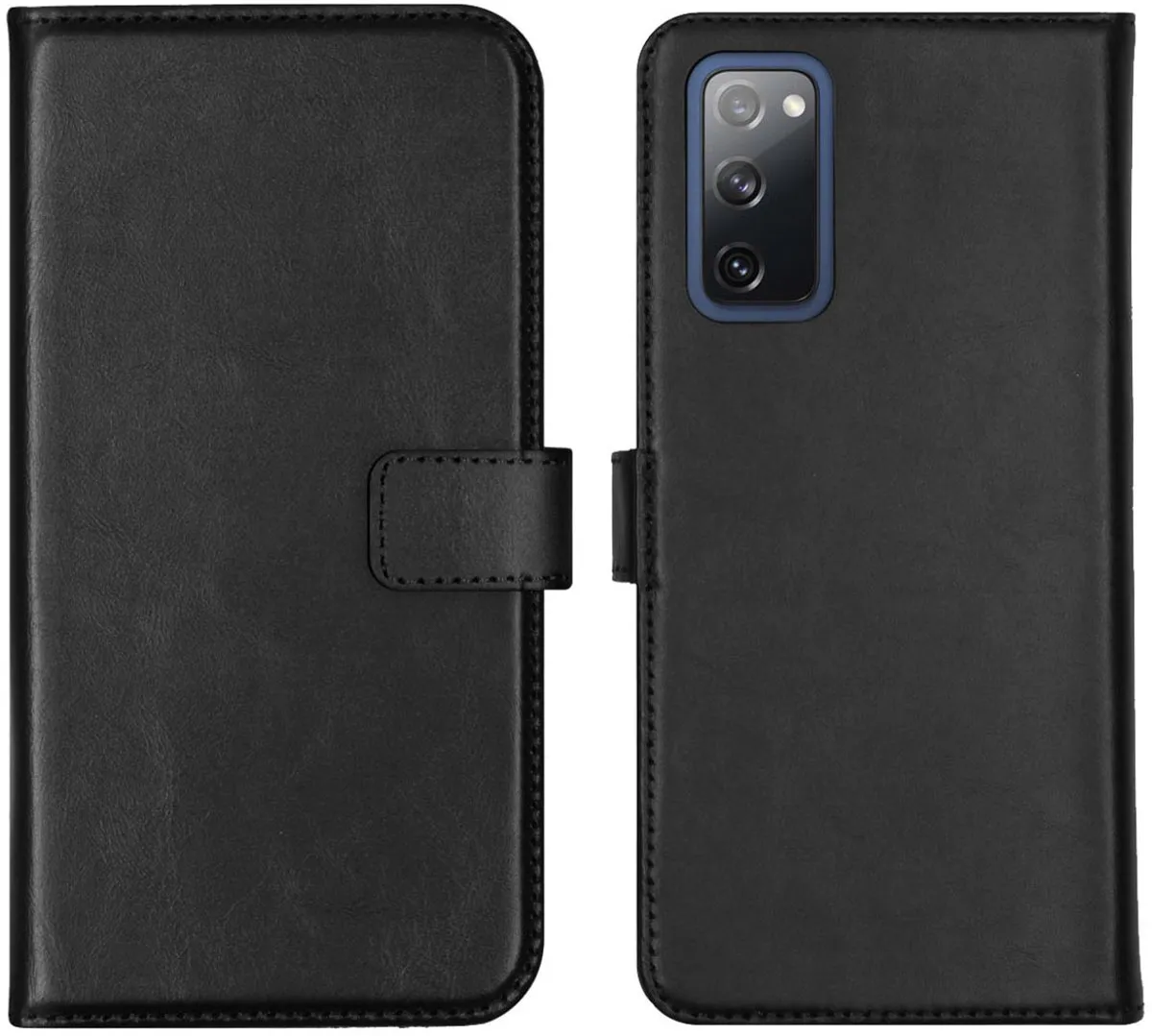 Selencia Hoesje Samsung Galaxy S20 FE - Echt Lederen Bookcase 3 Stuks - Zwart