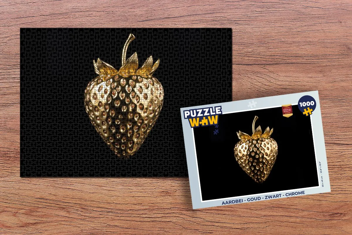 PuzzleWow Aardbei Legpuzzel 1000 Stuks - Goud/Zwart/Chrome