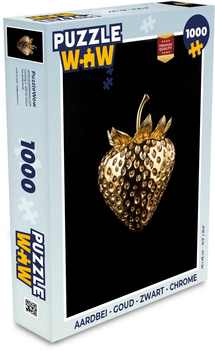 PuzzleWow Aardbei Legpuzzel 1000 Stuks - Goud/Zwart/Chrome