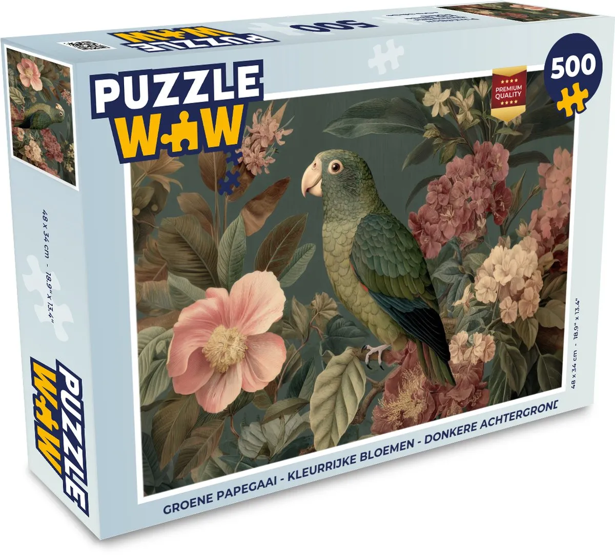 PuzzleWow Legpuzzel Groene papegaai 500 Stuks - Bloemen