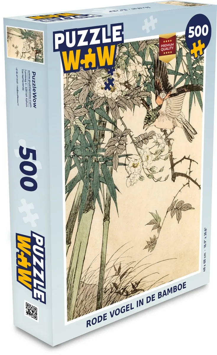 PuzzleWow Legpuzzel Rode Vogel in Bamboe 500 Stuks