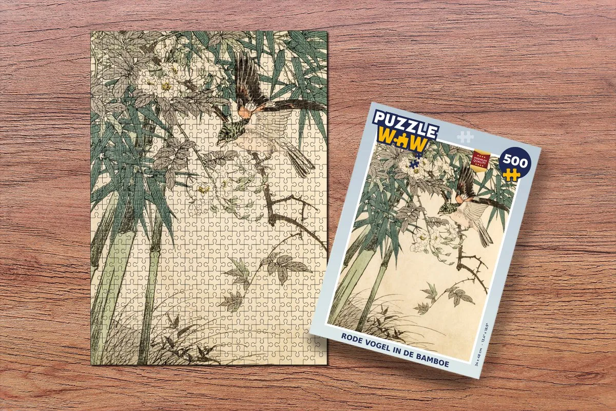 PuzzleWow Legpuzzel Rode Vogel in Bamboe 500 Stuks