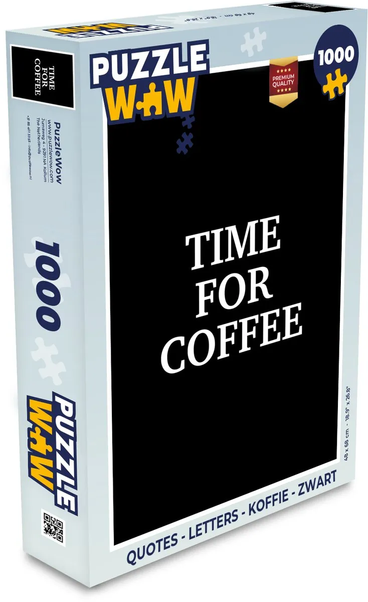 PuzzleWow Quotes Legpuzzel 1000 Stuks - "Time for coffee" - Zwart
