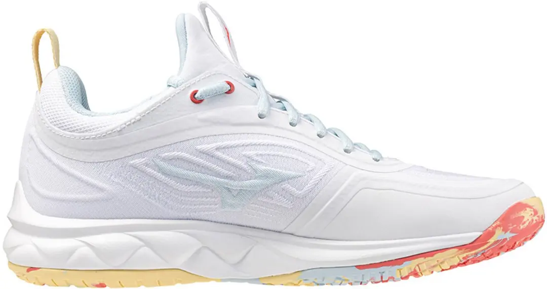 Mizuno Wave Luminous Indoorschoenen - Dames - Maat 43 - Wit/Calypso Coral/Pale Banana - afbeelding 4 van 6