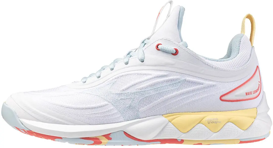 Mizuno Wave Luminous Indoorschoenen - Dames - Maat 43 - Wit/Calypso Coral/Pale Banana - afbeelding 2 van 6