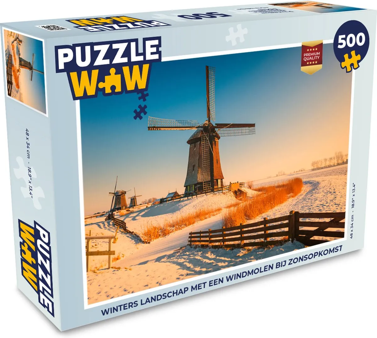 PuzzleWow Winters Landschap Windmolen Legpuzzel 500 Stuks