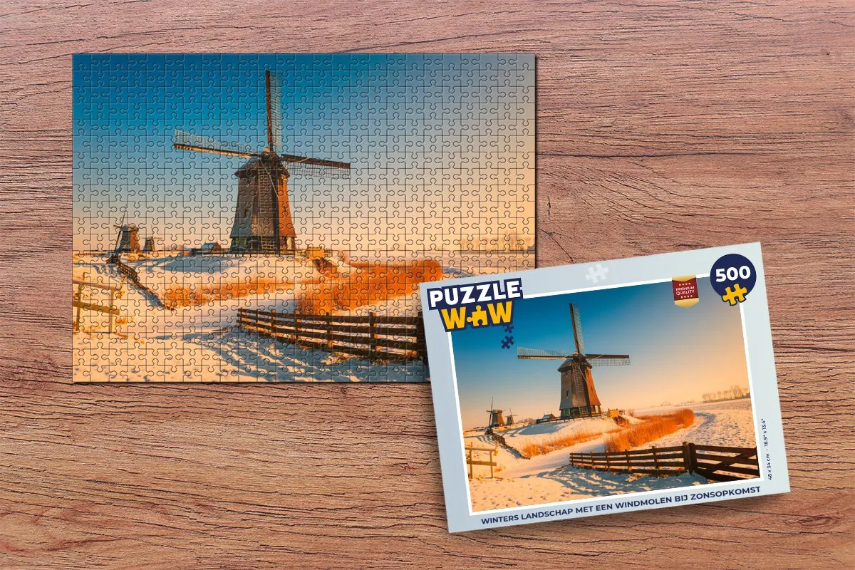 PuzzleWow Winters Landschap Windmolen Legpuzzel 500 Stuks - Multicolor