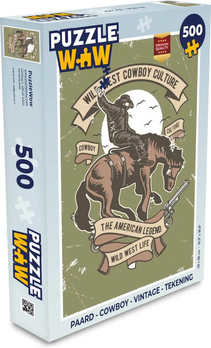 PuzzleWow Paard Cowboy Vintage Legpuzzel 500 Stuks