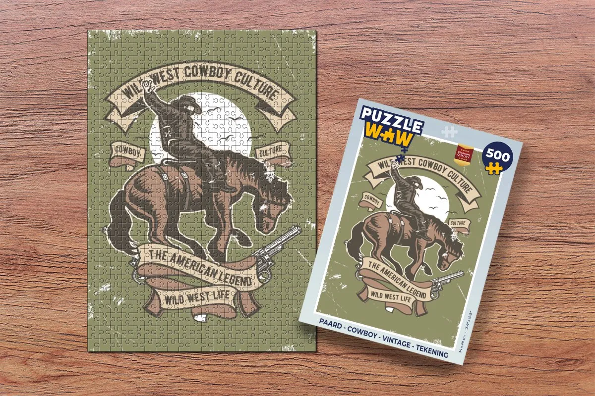 PuzzleWow Paard Cowboy Vintage Legpuzzel 500 Stuks - Multicolor