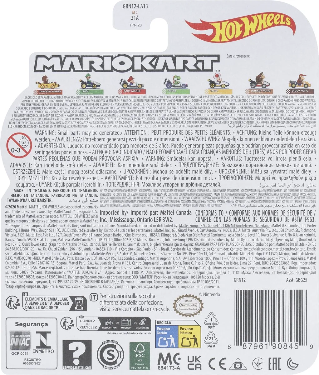 Hot Wheels Mario Kart Baby 1:64 Die-cast - GRN12 - Rood