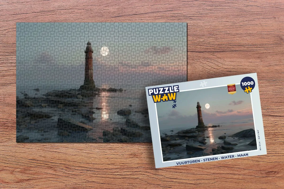 PuzzleWow Vuurtoren Maan Legpuzzel 1000 Stukjes