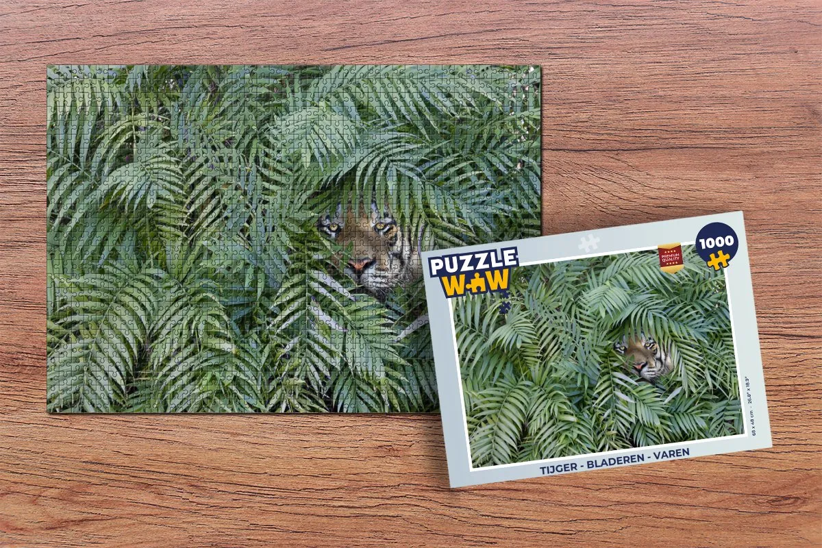 PuzzleWow Tijger Bladeren Varen Legpuzzel 1000 Stuks - Multicolor