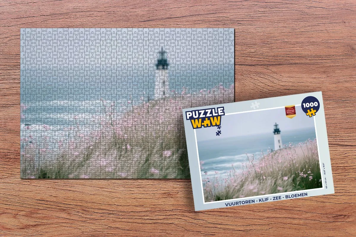 PuzzleWow Vuurtoren Puzzel 1000 Stuks - Vuurtoren/Klif/Zee/Bloemen
