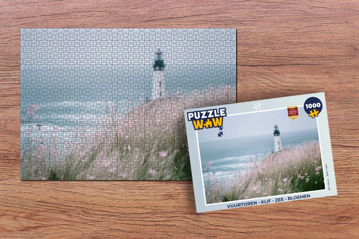 PuzzleWow Vuurtoren Puzzel 1000 Stuks - Vuurtoren/Klif/Zee/Bloemen