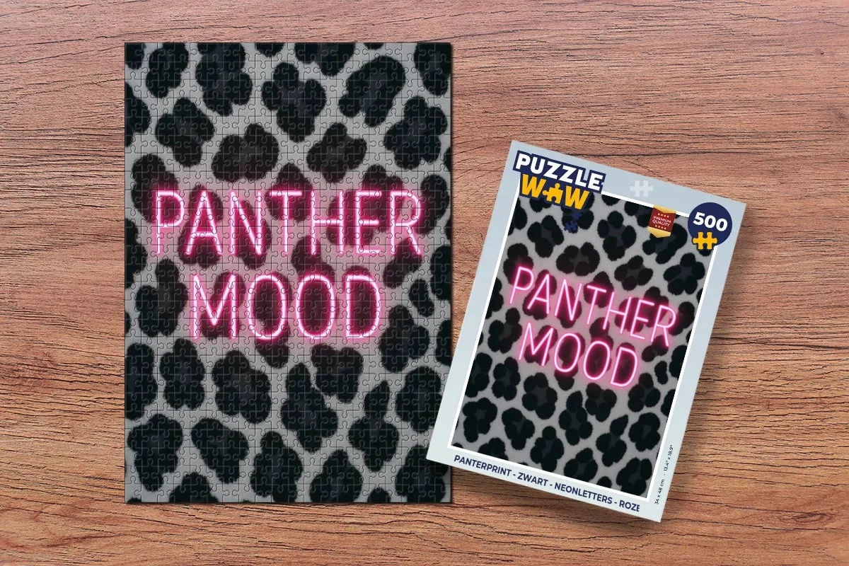 PuzzleWow Panterprint Legpuzzel 500 Stuks - Zwart/Rozeroze - MPN 8721406852902